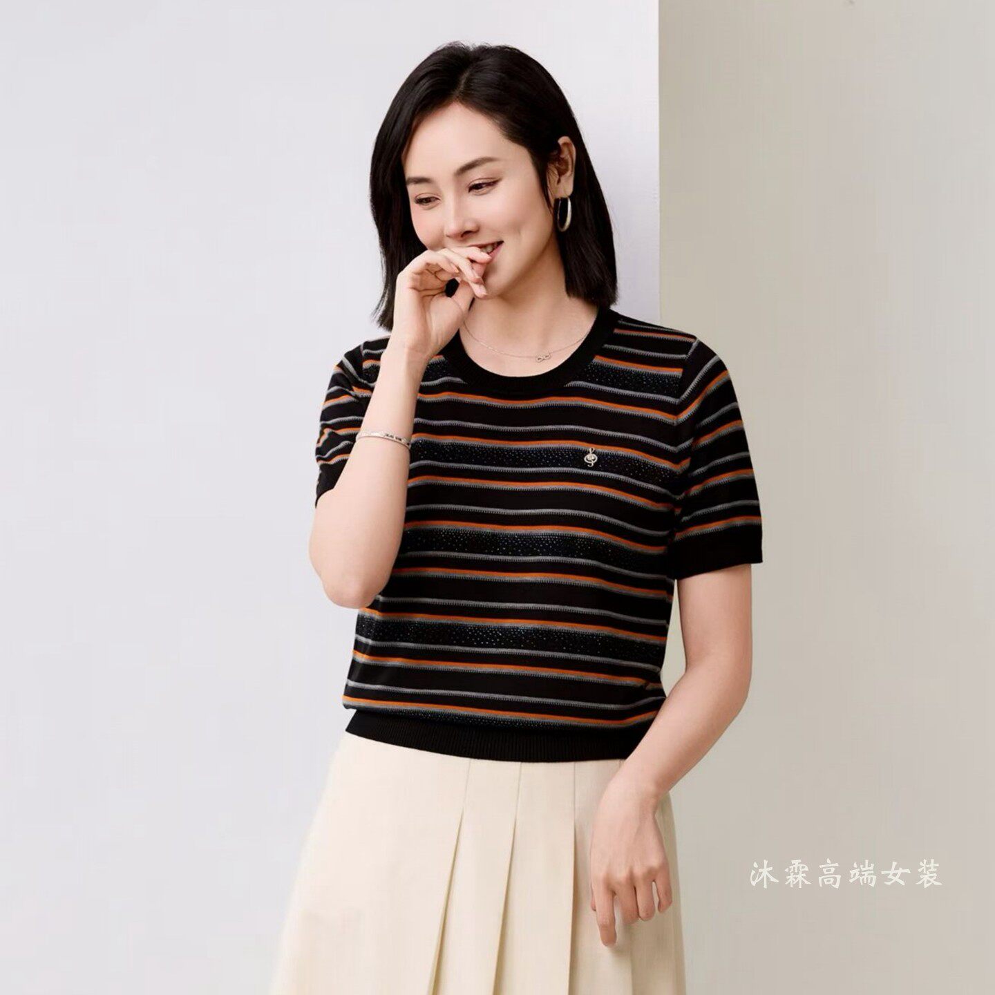 沐紫霖2026夏季新款大码显瘦宽松莱赛尔天丝针织衫女上衣t恤93612