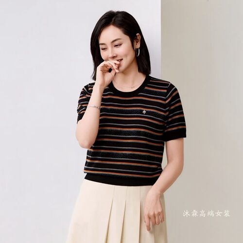 沐紫霖2026夏季新款大码显瘦宽松莱赛尔天丝针织衫女上衣t恤93612