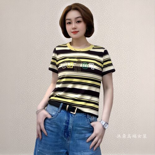 斐斐2026夏季新款宽松大码修身显瘦气质女打底衫百搭上衣T恤5215