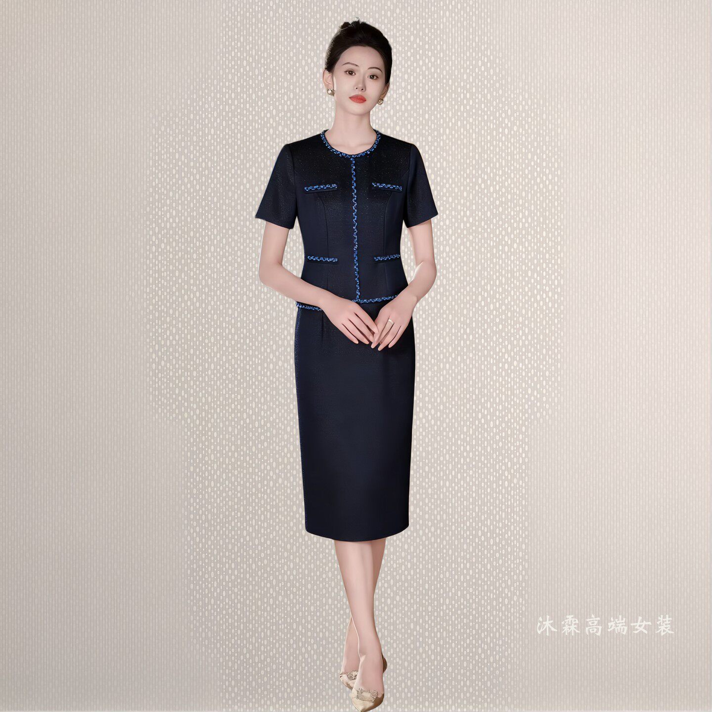 沐紫霖2026夏季新款时尚显瘦大码气质修身妈妈婚宴礼服连衣裙8015