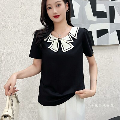 雅姿赏色珊瑚花2026夏季新款上衣大码显瘦宽松修身百搭t恤衫72020