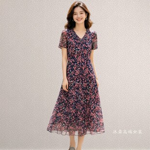 凯永2026夏季新款台湾纱料连衣裙隆穈丝女修身显瘦气质妈妈装7112