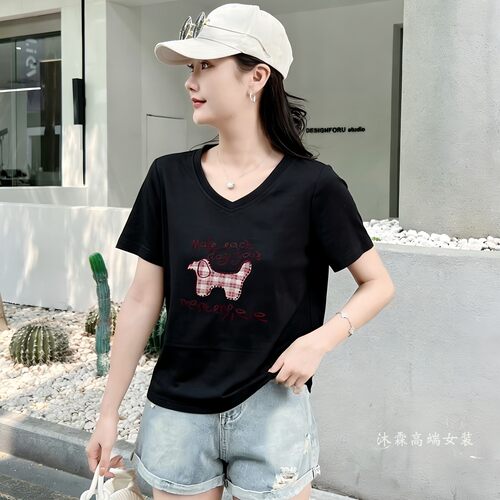 雅姿赏色珊瑚花2026夏季新款上衣大码显瘦宽松修身百搭t恤衫87620