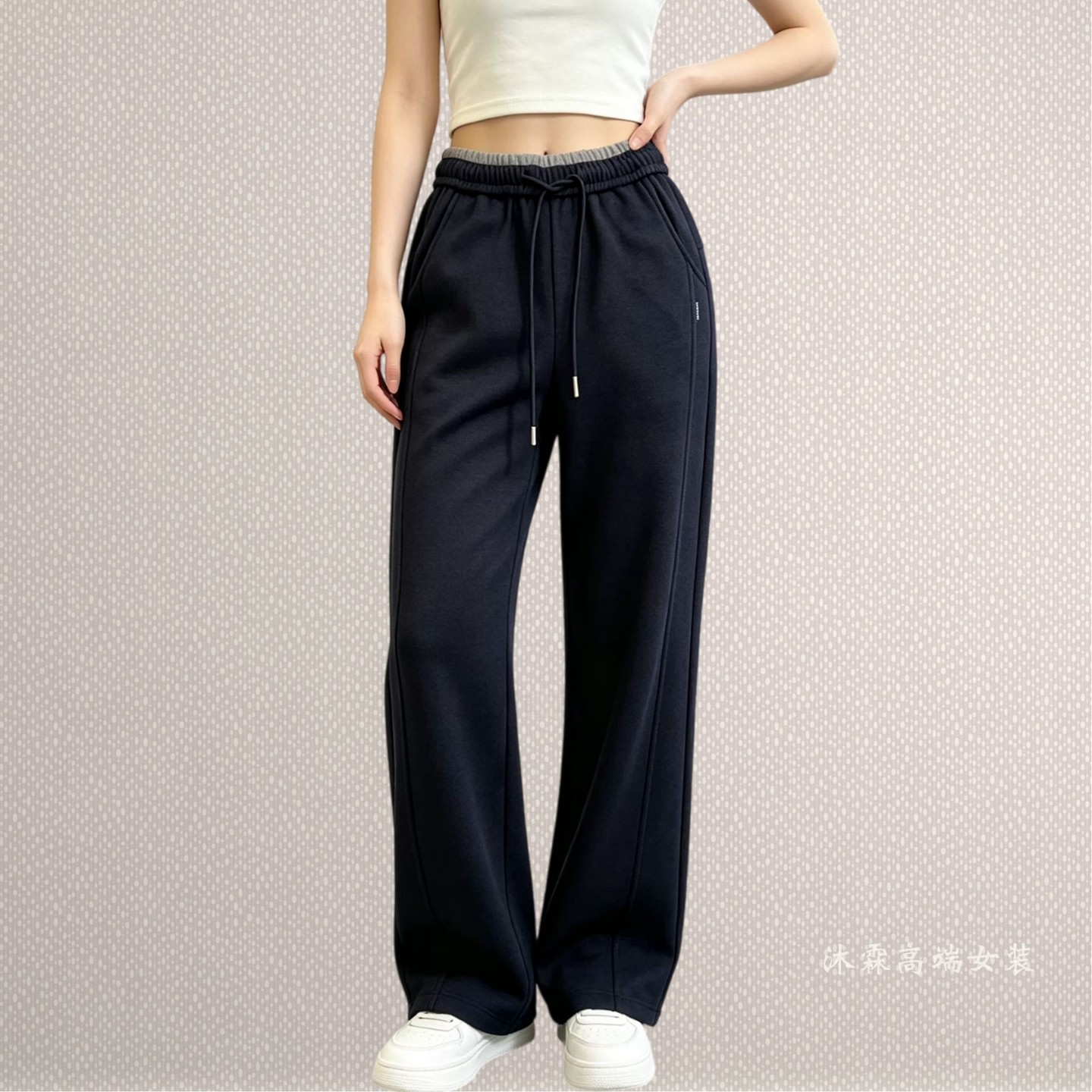 雅姿赏色珊瑚花2026秋冬新宽松大码修身显瘦胖M休闲直筒女裤98040