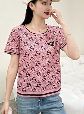 雅姿赏色珊瑚花2026夏季新款上衣大码显瘦宽松修身百搭t恤衫74020