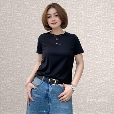 斐斐2026夏季新款宽松大码修身显瘦气质女打底衫百搭上衣T恤99066