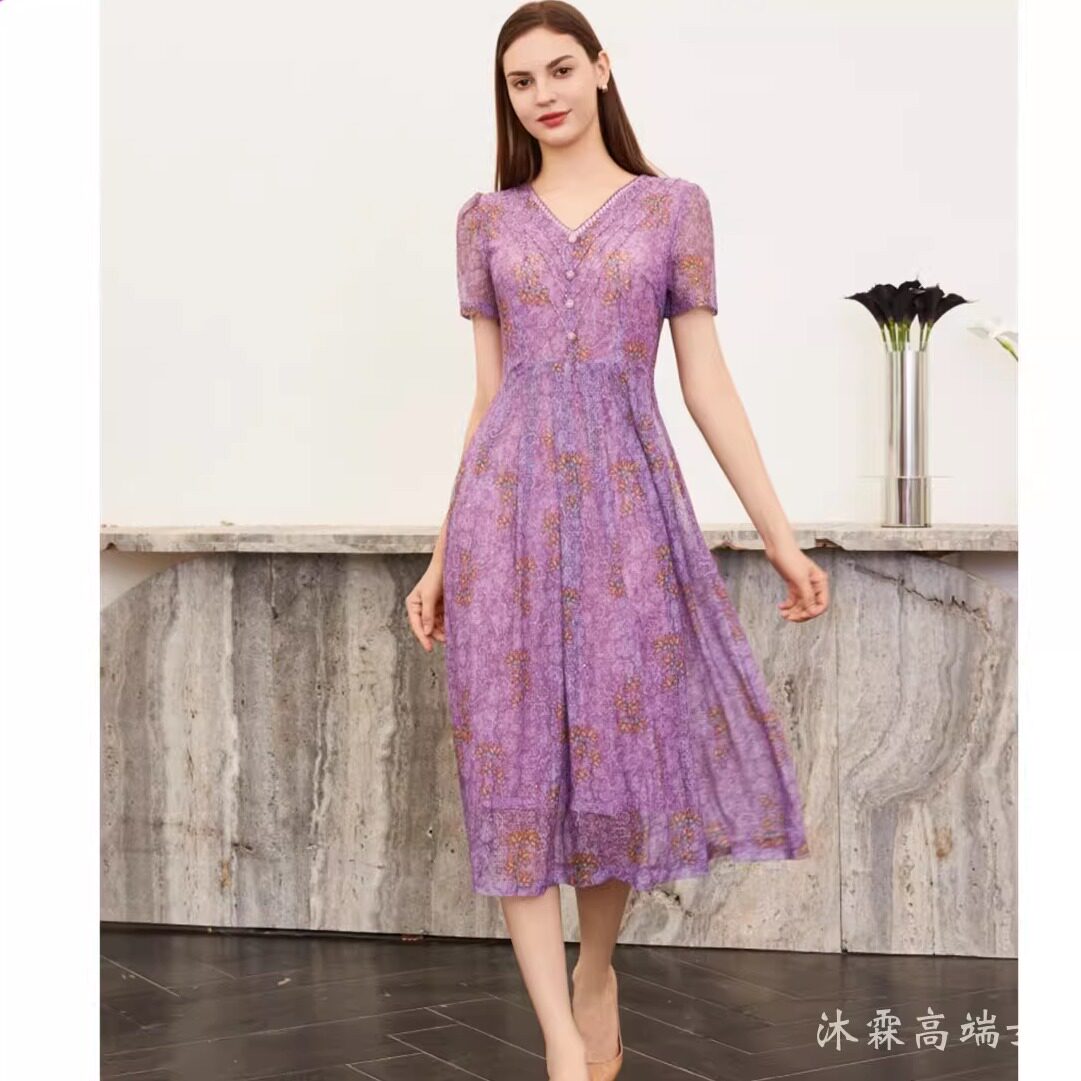 詹雅斐2025夏季新款时尚显瘦大码气质修身妈妈婚宴礼服连衣裙5236