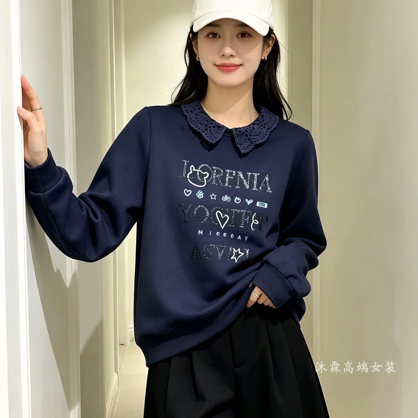 雅姿赏色珊瑚花2026秋冬新款上衣大码显瘦宽松修身百搭t恤衫24032