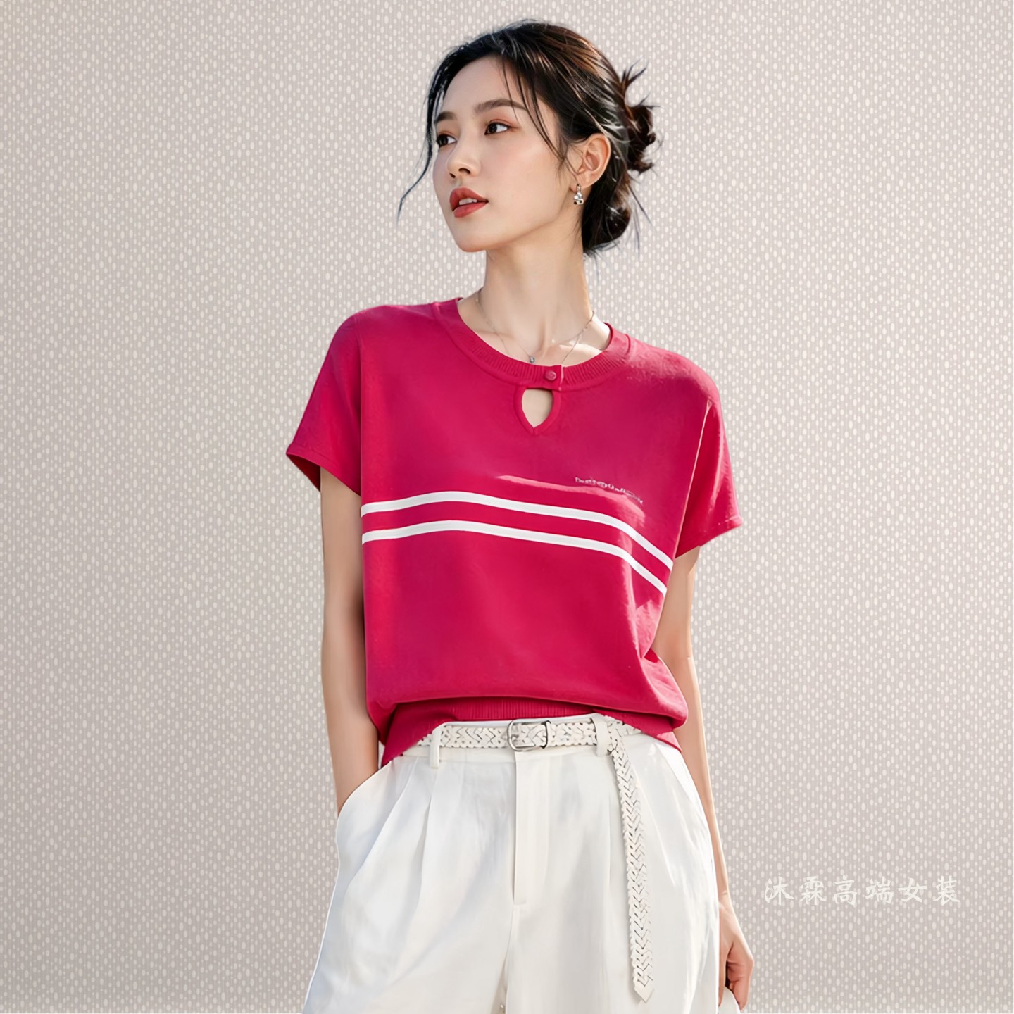 1668美季然亮2026夏季新大码显瘦莱赛尔天丝针织衫上衣t恤300109
