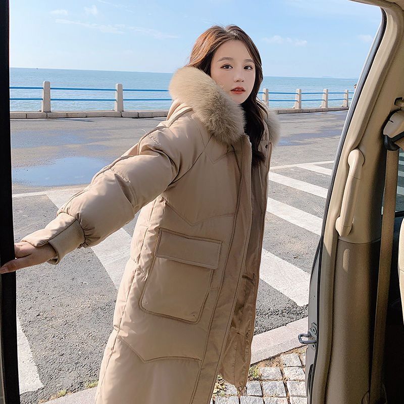 名媛雪尼尔御姐风中长款过膝棉服衣女加厚大码外套毛领冬季大口袋