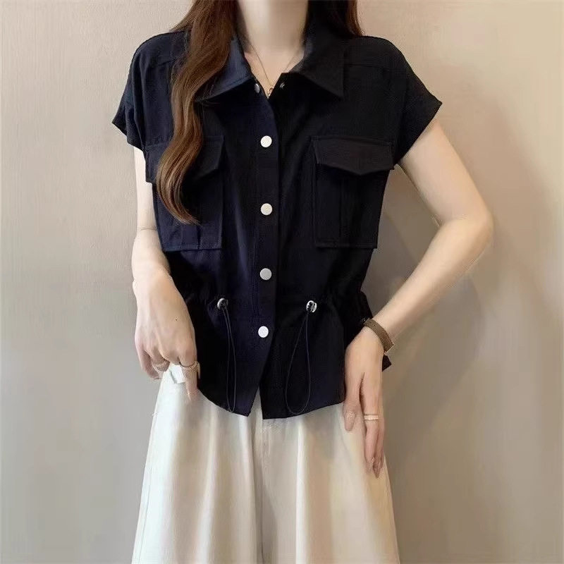 韩版工装衬衫女夏季新款显瘦胖妹妹短袖上衣小衫大码女装小个子
