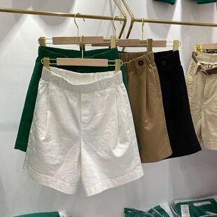 100%纯棉松紧腰短裤女宽松2025新款夏外穿a字五分阔腿休闲裤中裤