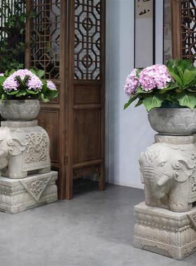 仿古石雕大象莲台花几客厅玄关中式纳福吉祥装饰景观门墩工艺摆件