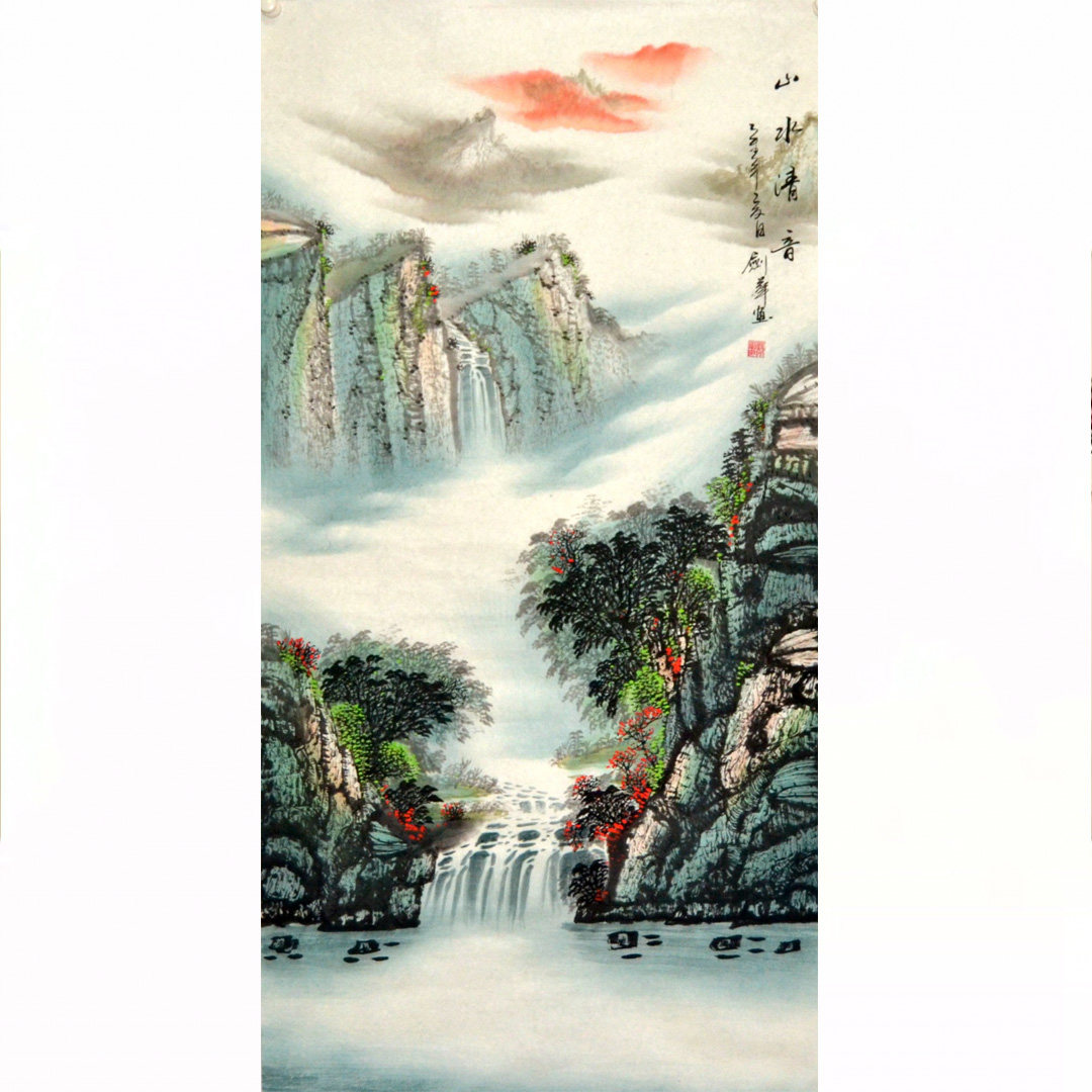 四尺国画山水字画竖幅春景手绘装饰茶楼未裱墙画客厅书房挂画墙画