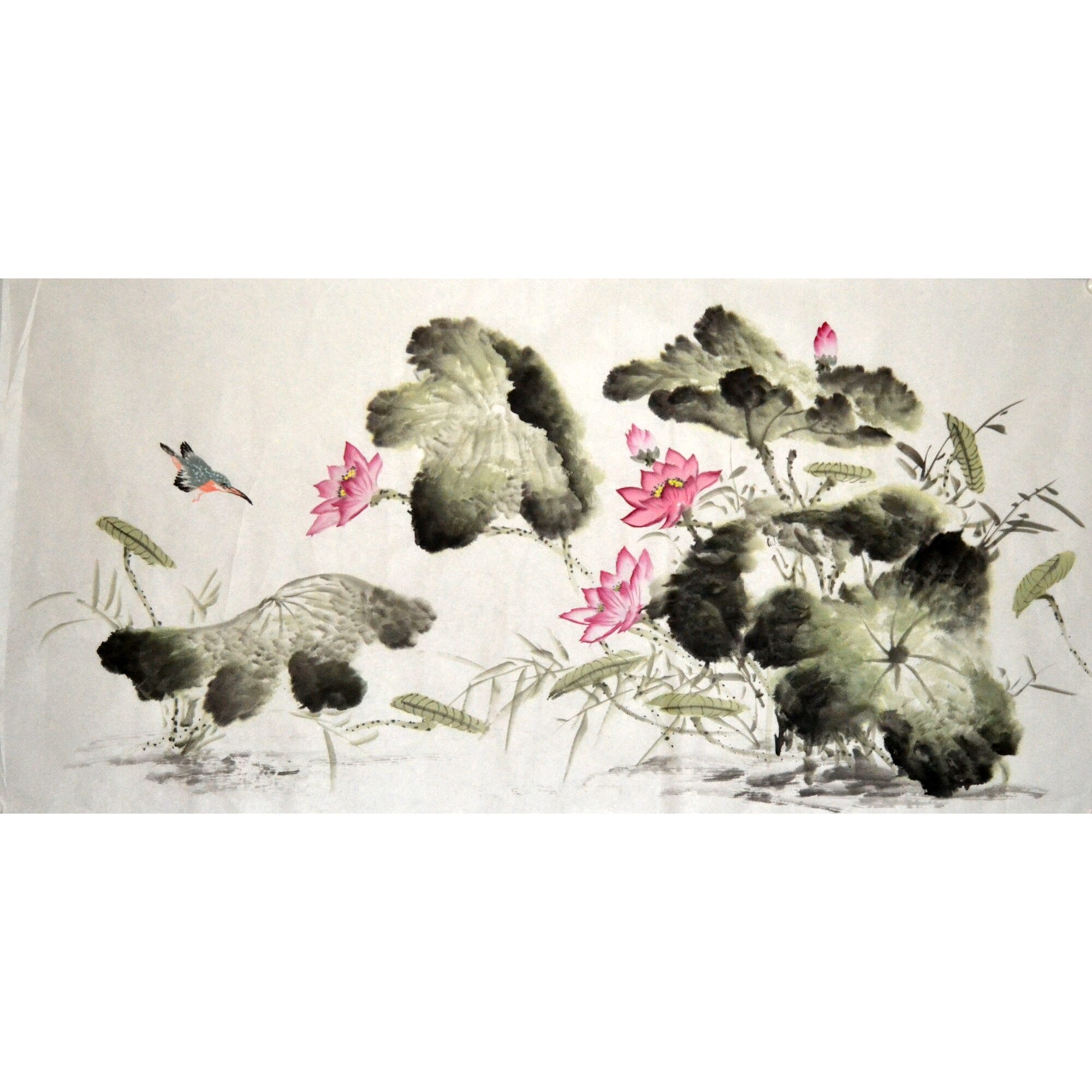 四尺水墨淡雅横幅荷花国画花鸟字画装饰无款客厅玄关挂画中式画蕊