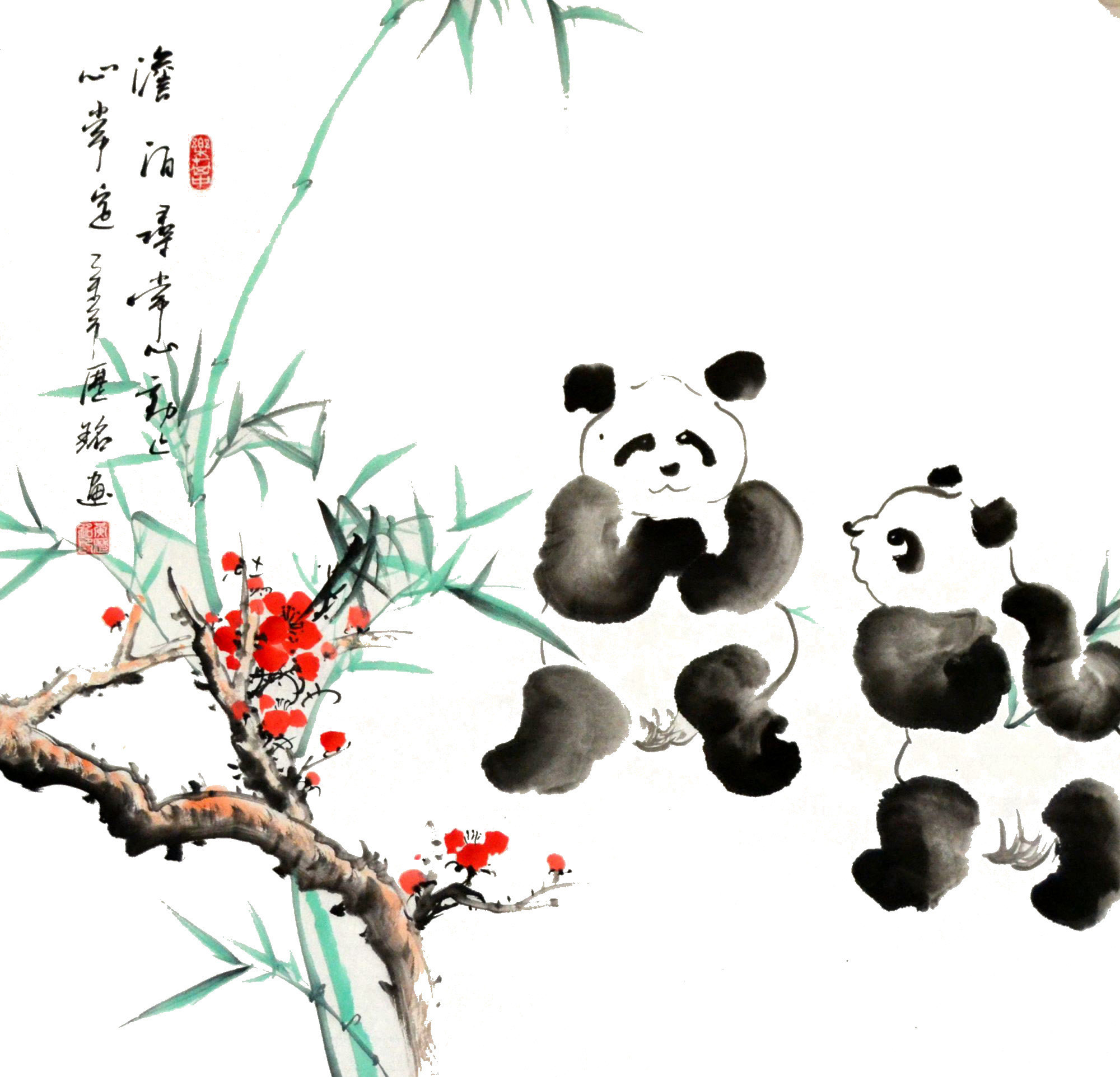 四尺斗方手绘客厅动物装饰挂画熊猫国宝字画挂画国画卧室书房走兽