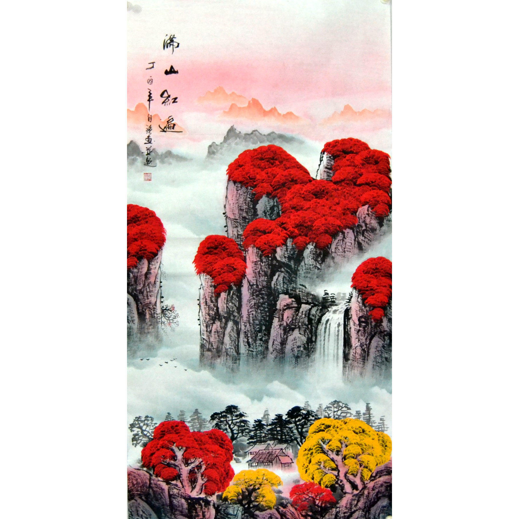 孙自强尺国画山水鸿运当头竖幅装国画