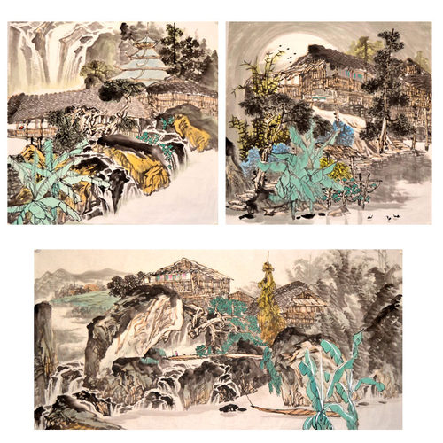 办公室手绘四尺横幅国画山水装饰