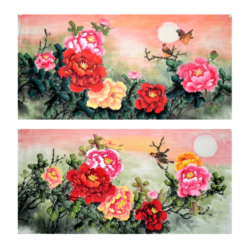 四尺国画牡丹花开富贵纯手绘李万沙发背景画花鸟字画装饰横幅挂画