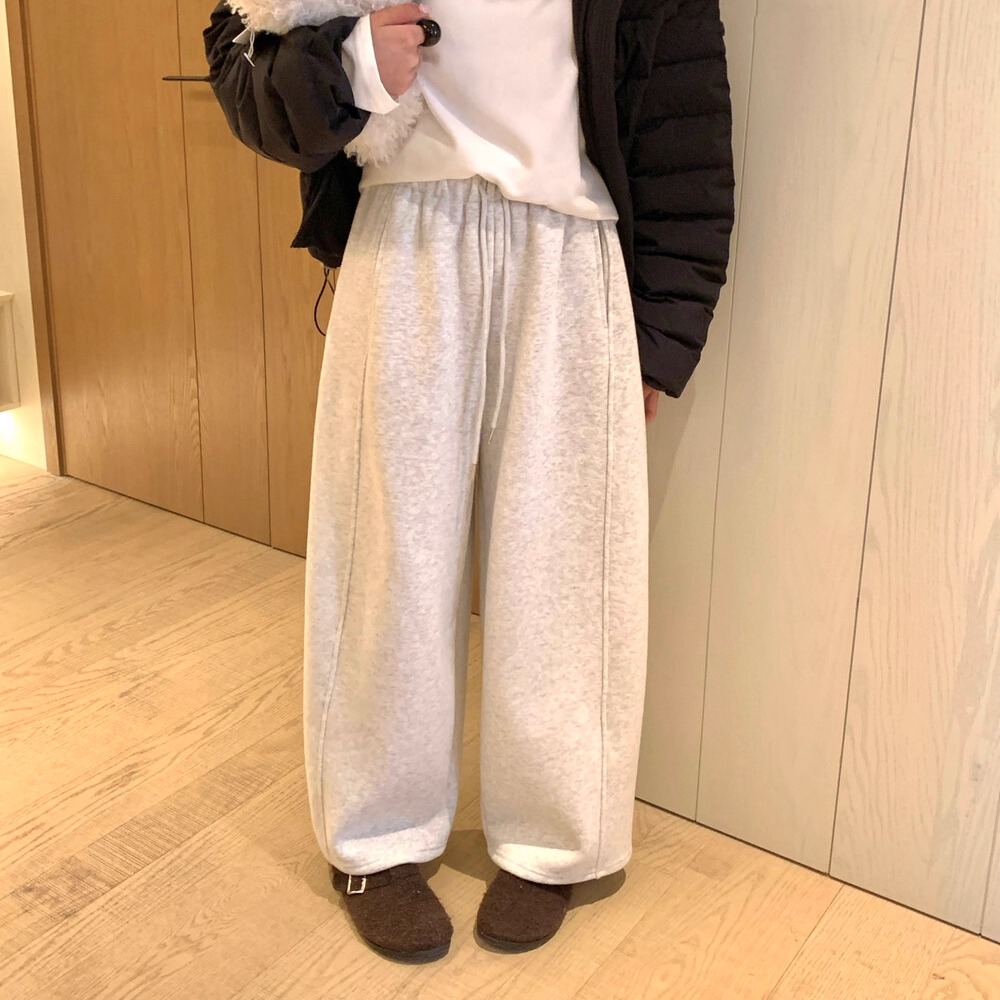 韩系简约加绒加厚弯刀裤宽松百搭