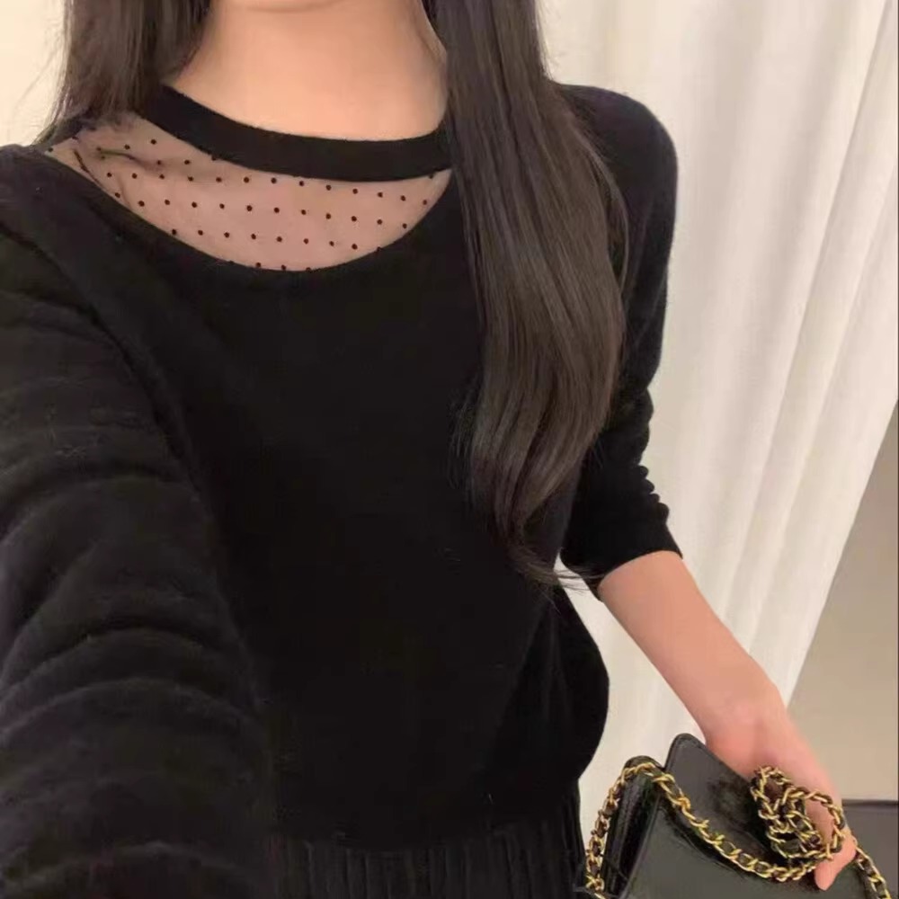 2025冬季新款拼接露肩针织衫