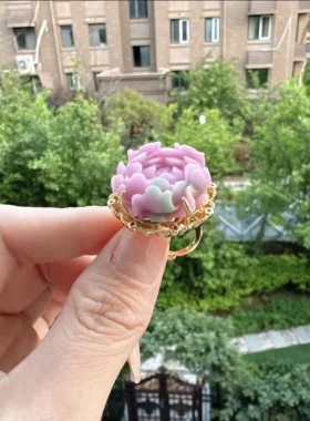 新款七彩盐源玛瑙(牡丹花)戒指双面雕刻牡丹花时尚毛衣链轻奢风