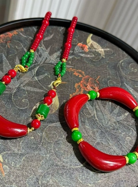 爆款弯管毛衣链干青配色复古国风长款流苏项链小众设计感新中式