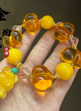 新品上新金珀屁桃金玉满堂满蜜俏色手串手链水晶森系个性清新森系