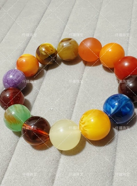 原创设计16mm多宝老红蜡琥珀万物生单圈吉祥八宝男女款百搭手链