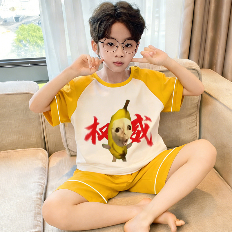 夏季抽象搞怪衣服男童睡衣纯棉