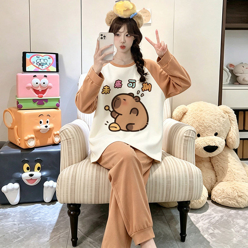 秋套装女士睡衣长袖卡皮巴拉2026
