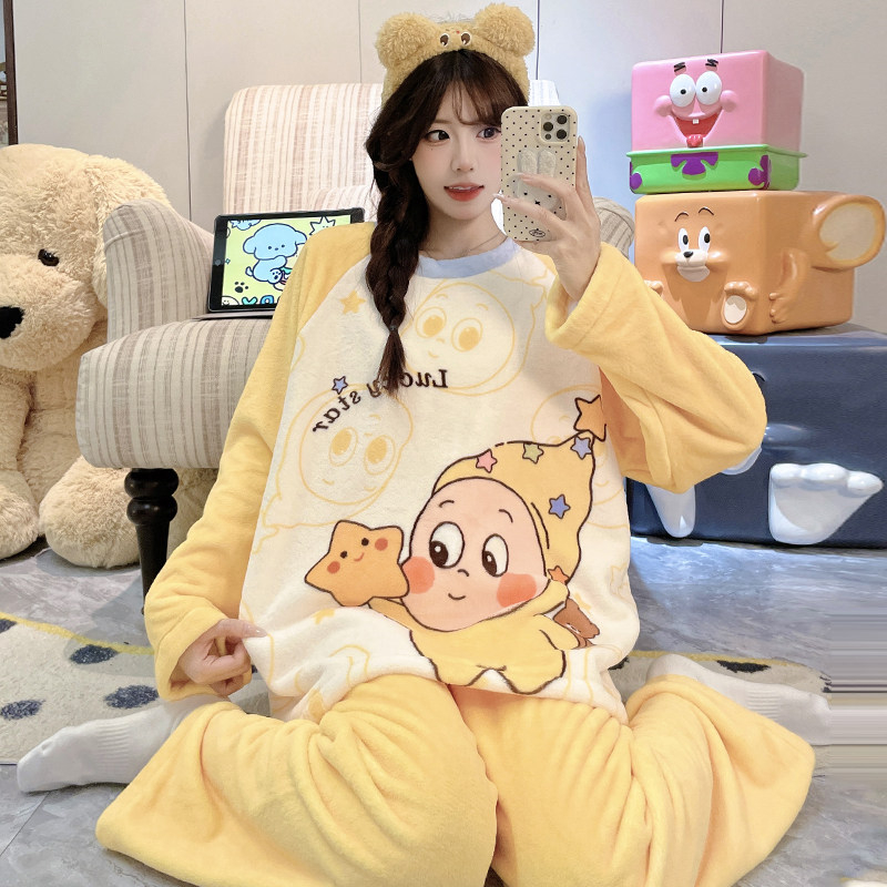 牛奶绒睡衣女款2026新款秋冬套装