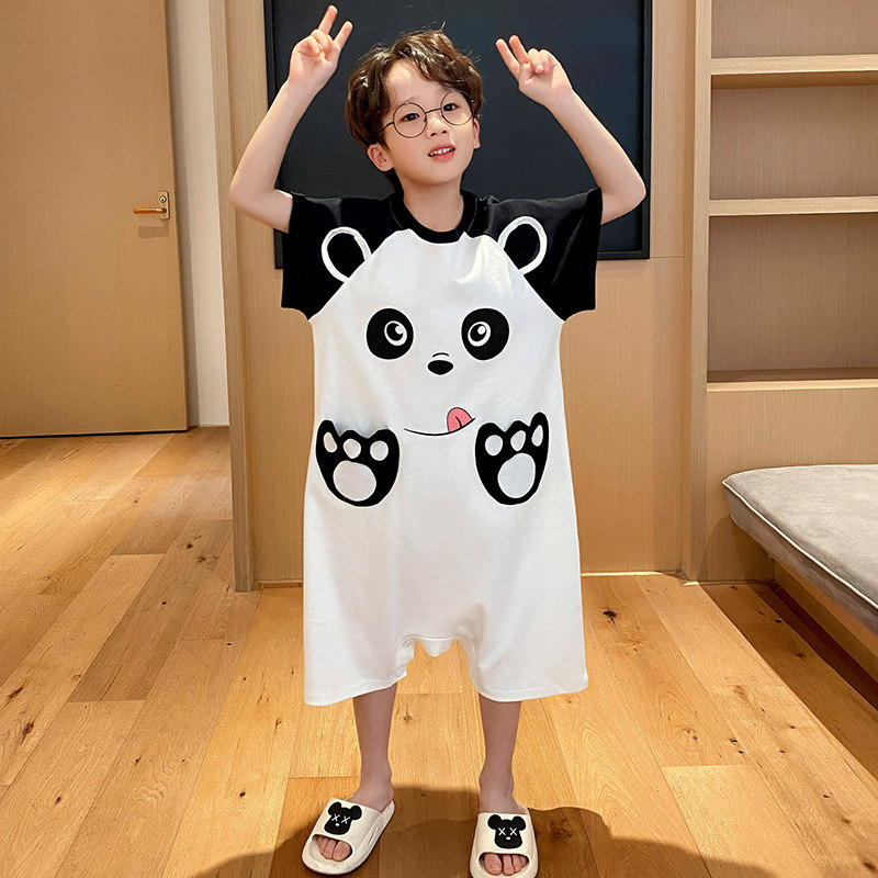 男童睡衣夏季薄款纯棉儿童中大童防踢被着凉卡通小男孩短袖连体衣