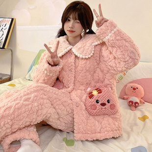 三层夹棉加厚睡衣女冬2024新款loopy冬季套装女士家居服短款棉服