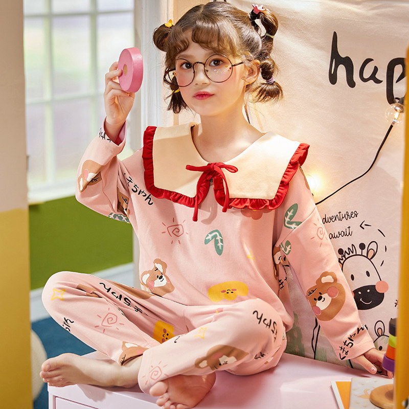 女童纯棉秋长袖睡衣可爱公主女孩两件套少女8-9周岁12-14家居服15