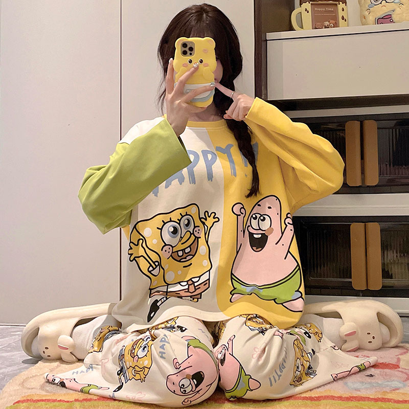 海绵宝宝睡衣女士可外穿家居服春