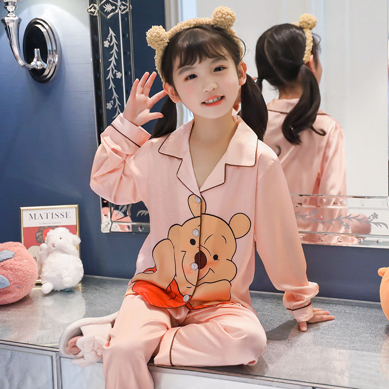 女童睡衣春秋季冰丝长袖薄款儿童套装夏天亲子12岁大童女孩家居服