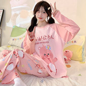 可爱甜妹套装 纯棉睡衣女loopy露比女士家居服柔软长袖 初中生春季