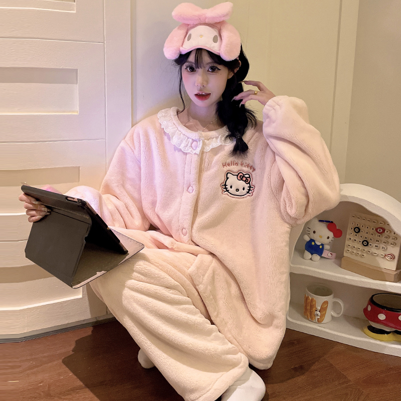凯蒂猫睡衣女款冬季珊瑚绒加绒厚