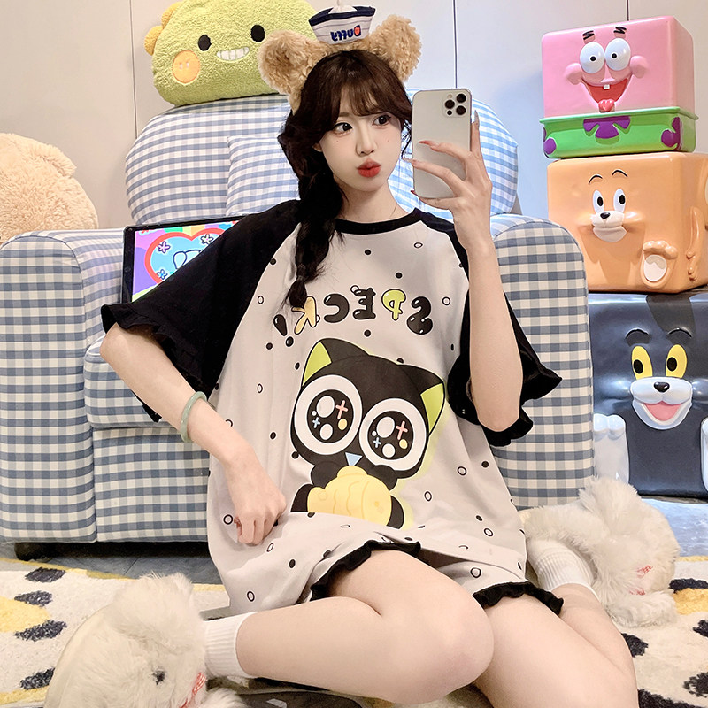 纯棉睡衣女款2026新款夏季纯棉薄款罗小黑少女家居服可爱甜妹套装