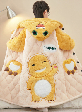 男童睡衣冬加厚夹棉青少年小奶龙珊瑚绒儿童睡袍男孩冬季湖南省服