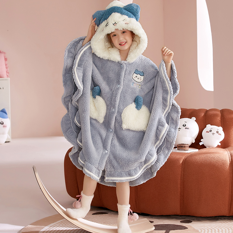 女童珊瑚绒睡衣冬加厚初中生睡袍