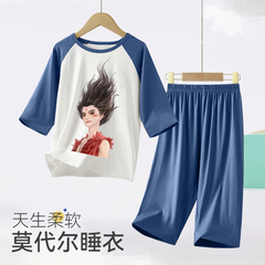 男童睡衣夏2025新款七分袖上衣哪咤莫代尔空调服儿童家居服青少年