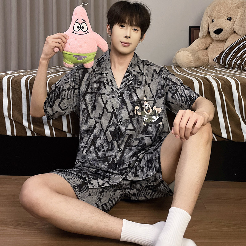夏季睡衣男款冰丝2026新款高级感青少年开衫派大星家居服短袖套装