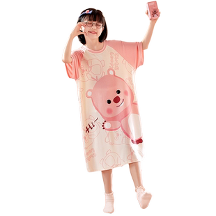 loopy睡衣女童夏季莫代尔短袖2024新款儿童冰丝睡裙女孩连衣裙夏