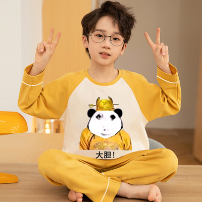 纯棉睡衣男童青少年秋装2025新款