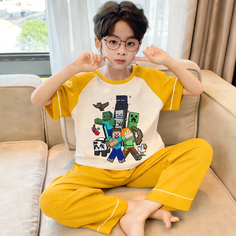 男童睡衣纯棉短袖青少年套装2026新款我的世界可外穿儿童家居服男