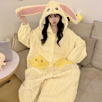 乌萨奇毛绒连帽睡袍冬加厚女睡袋