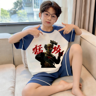 儿童睡衣纯棉三角洲威龙2026超火夏装一整套青少年家居服男童套装