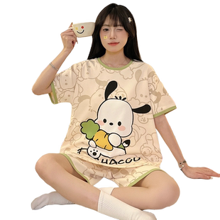 loopy睡衣女款夏季纯棉薄款短袖短裤套装2024新款女士家居服夏天
